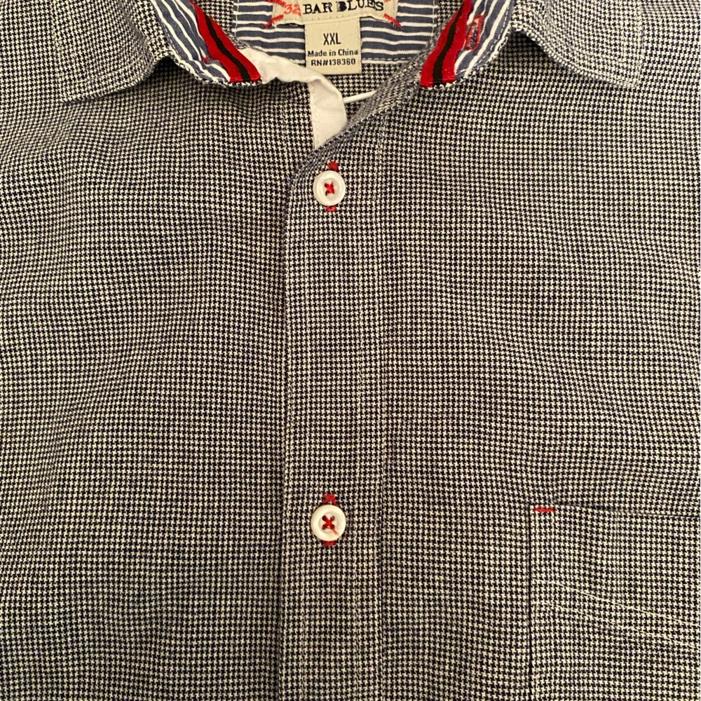 Men's 32 Bar Blues Casual Button Down Shirt - Black and white check. XXL. Ex Con
